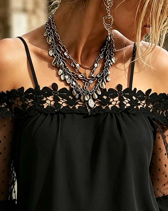 Blouse Bardot Bandjes Kant Paneel Uitsnede