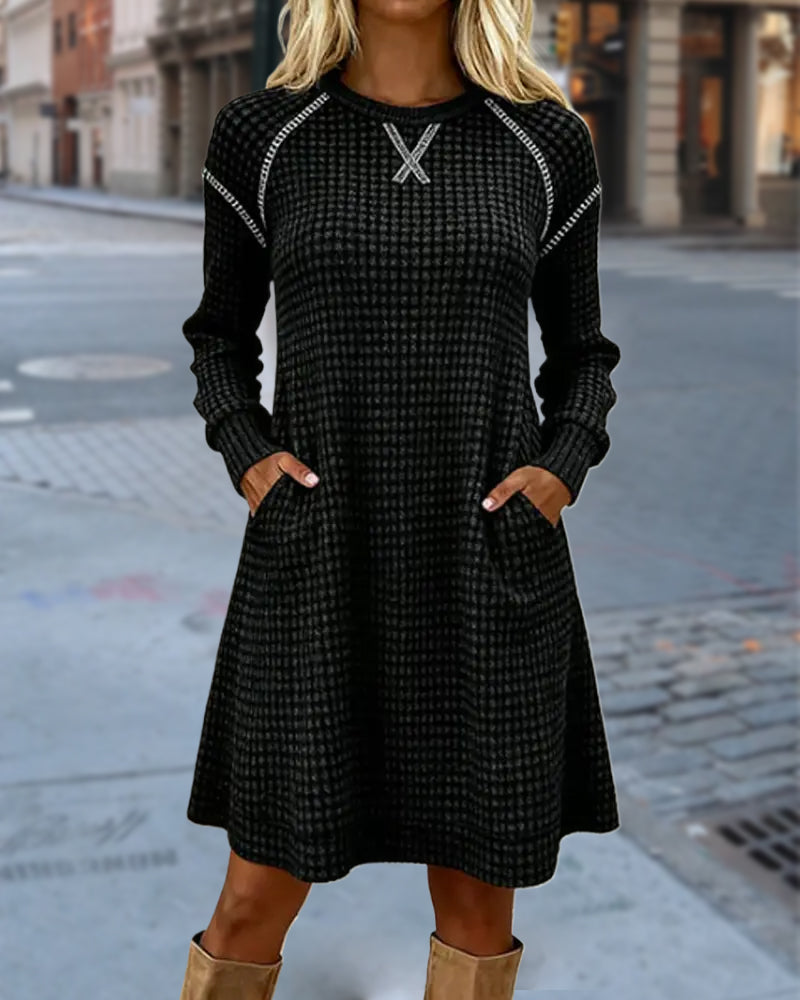 Jurk Met Kleurblokontwerp, Steekdetail En Zakkenfunctie