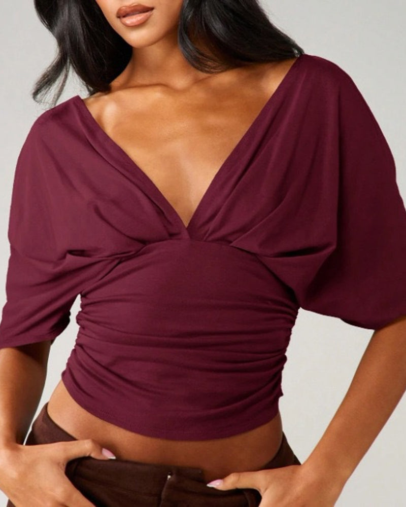 Top V-Hals Vleermuis Mouw Taille Stropdas