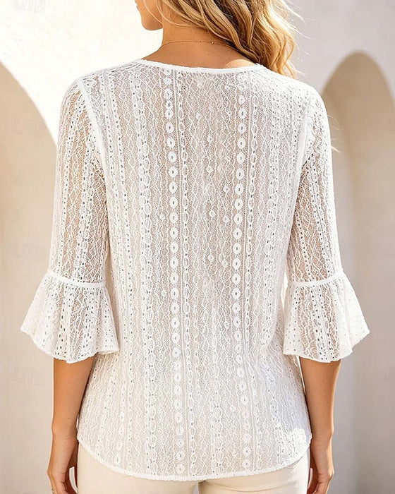 Blouse Rondhals Hollow Out Kant Patchwork