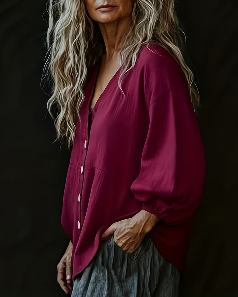 Blouse V-Hals Casual Geknoopt