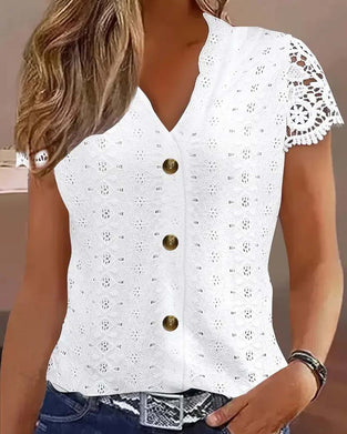 Blouse Effen Uitholling Korte Mouwen