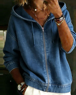 Jas Capuchon Drop-Mouw Rits Denim