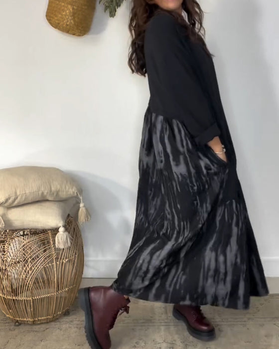 Jurk Ronde Hals Onregelmatige Patchworkprint