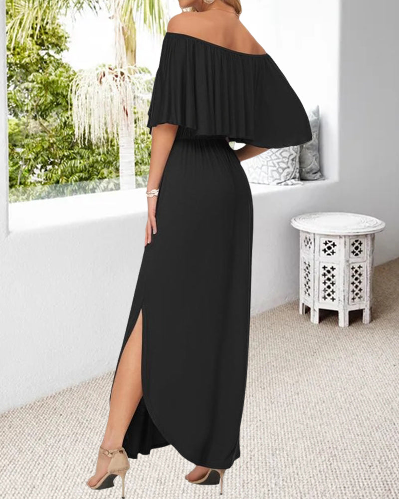 Jurk Off-Shoulder Ruffle Split