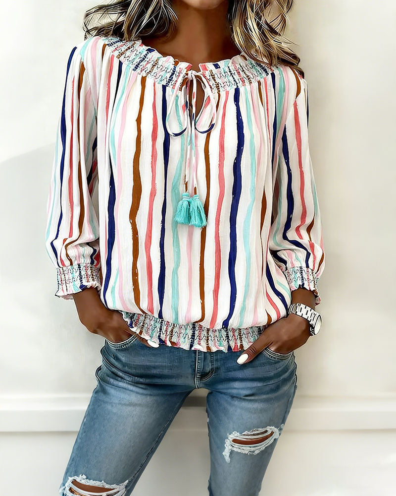 Blouse Kleurblok Streep Trekkoord