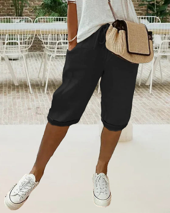 Comfortabele broek in effen kleur met trekkoord