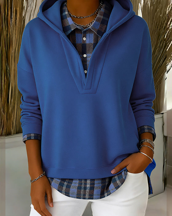 Hoodie Nep-Tweedelig Geruit Patchwork