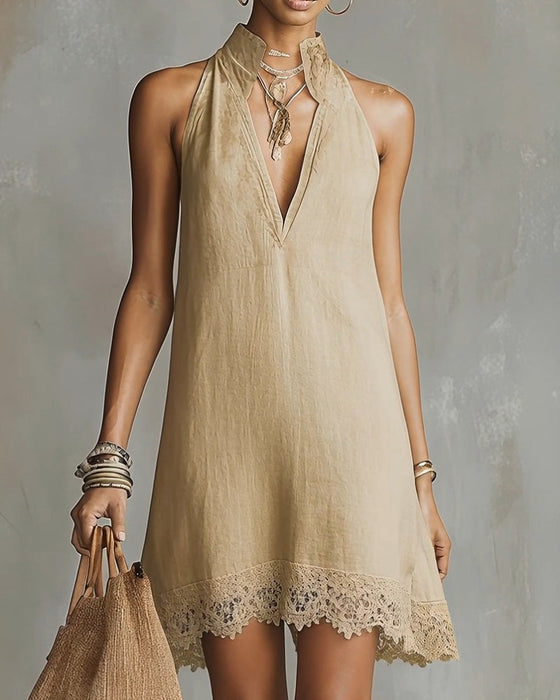 Jurk V-Hals Kant Trim Kort