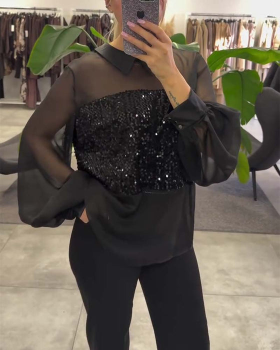 Bloes Effen Kleur Pofmouw Kraag