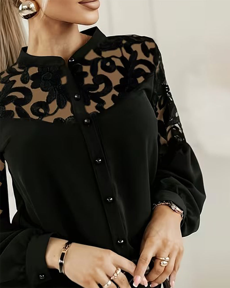 Patchwork Blouse met Lantaarnmouwen