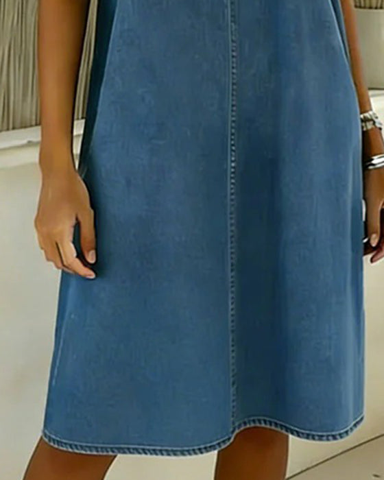 Jurk Casual V-Hals Korte Mouw Denim