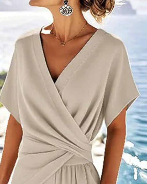 Tweedelig Set Effen Kruis-Taille Ontwerp