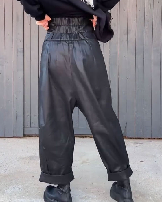Broek Hoge Taille Wijde Pijp Opgerolde Zoom