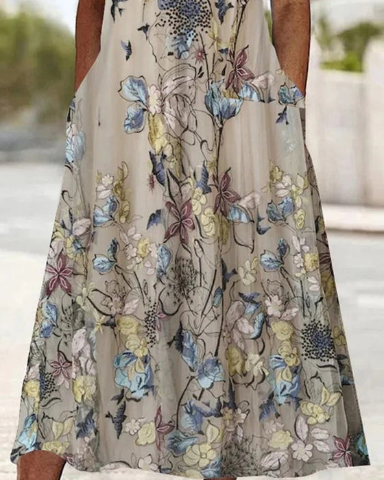 Jurk Kant Patchwork Bloemen Vogel Print