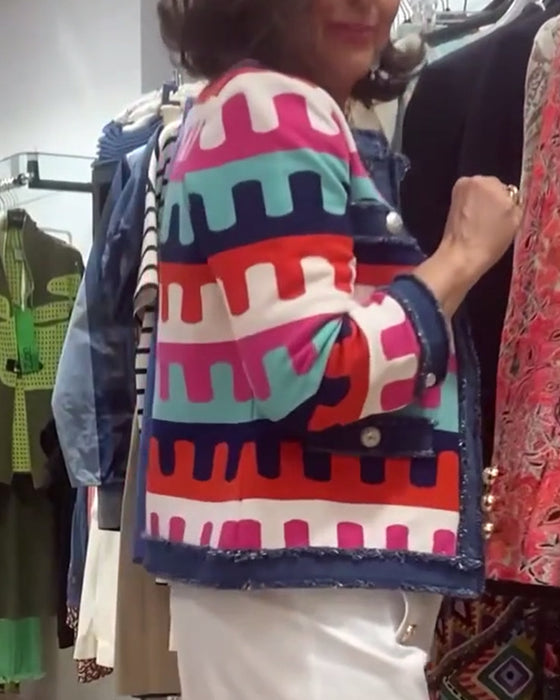 Jack met kleurrijke print en onafgewerkte knopen