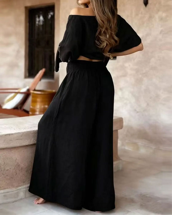 Set Effen Kleur Vleermuismouw Top Wijde Pijp Broek