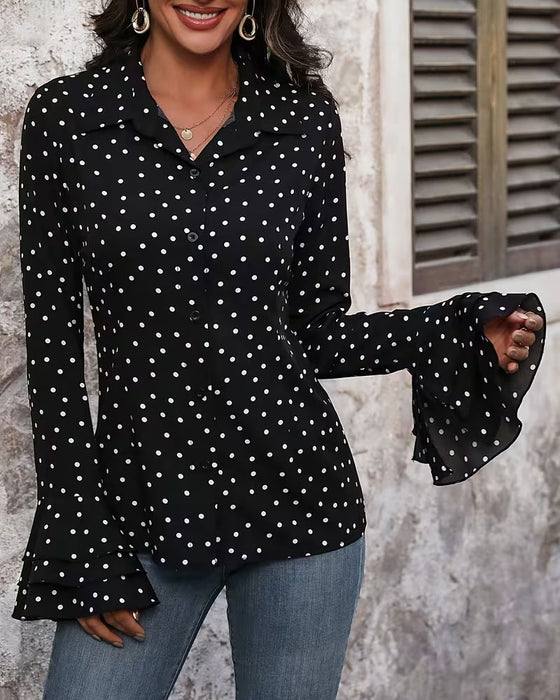 Blouse Stipjes Dubbele Laag Klokmouw