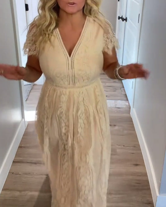 Jurk V-Hals Elegante Kant Taille