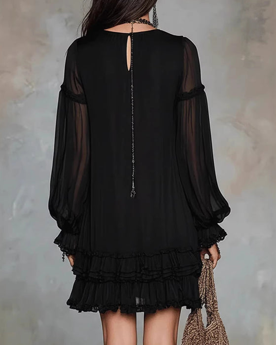Jurk V-Hals Lange Mouw Ruffle