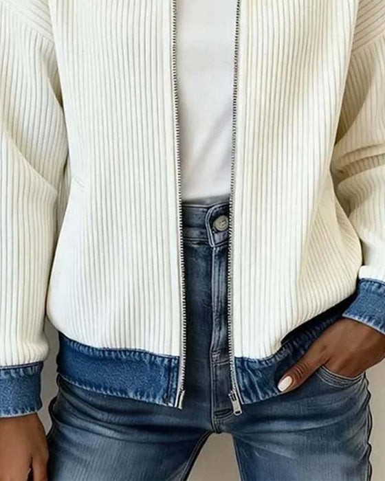 Jas Reverse Rits Denim Paneel
