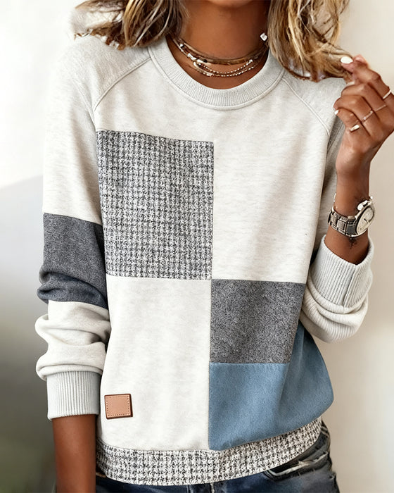 Sweatshirt Ronde Hals Contrastkleur Casual