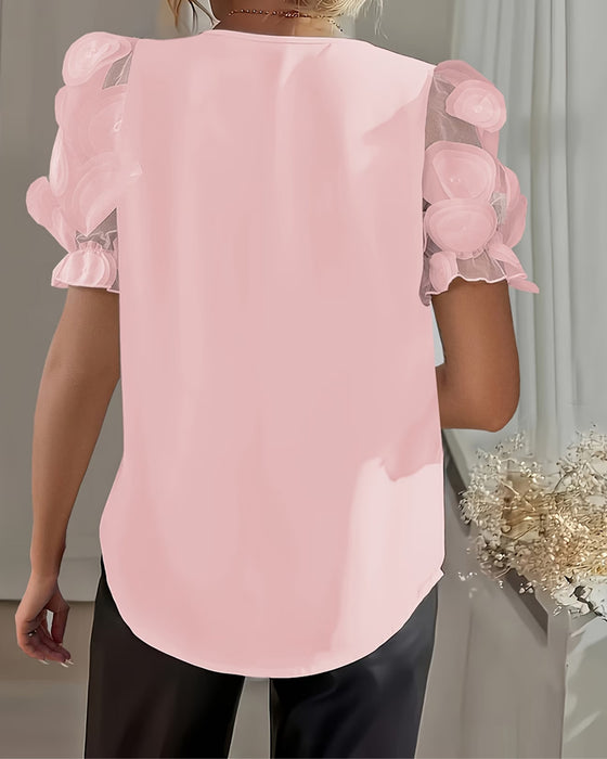 Blouse Pofmouw Mesh V-Hals