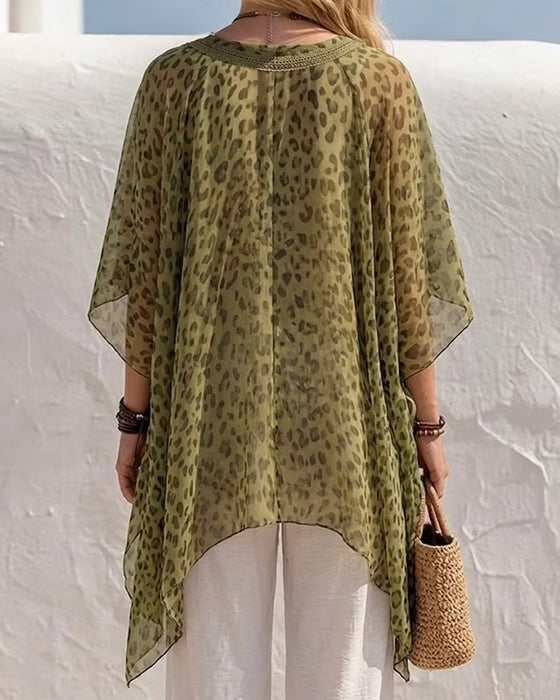 Blouse V-Hals Onregelmatig Luipaard
