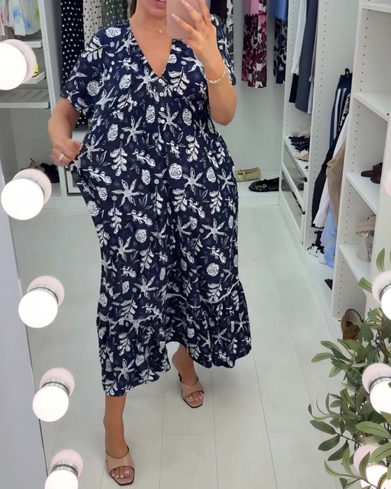 Jurk V-hals Loose Geprint Lang