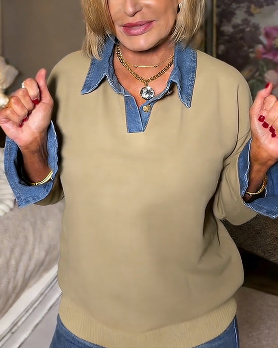 Top Contrast Kleur Omslaan V-hals