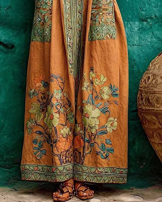 Jurk Retro Print Zak Mouwloos Lang