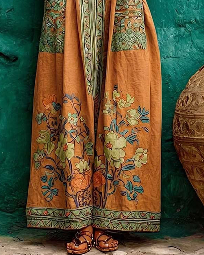 Jurk Retro Print Zak Mouwloos Lang