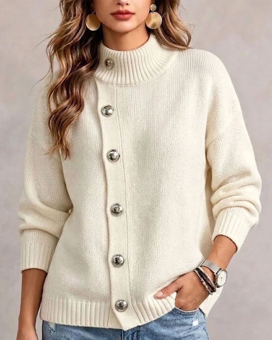 Pullover Turtleneck Diagonale Knoop Casual