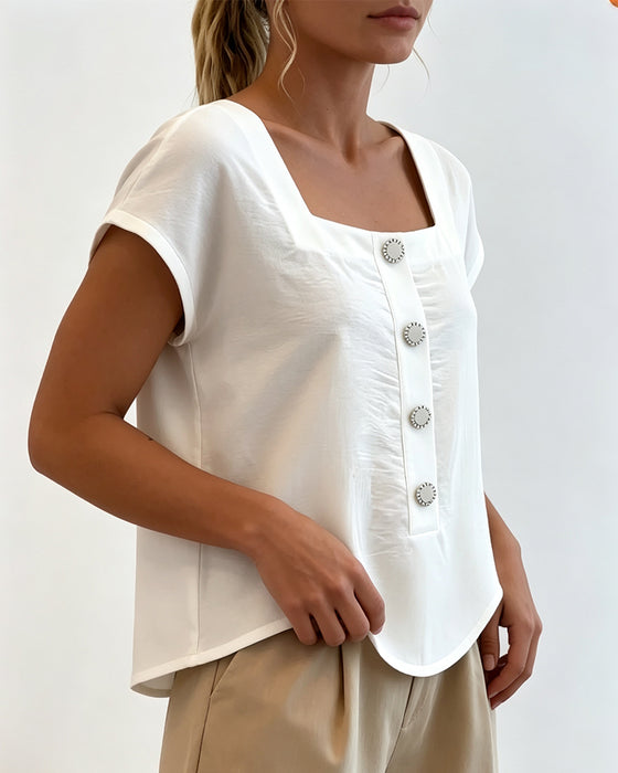 Blouse Vierkante Kraag Effen Kleur