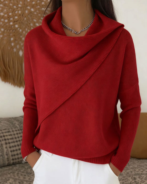 Pullover Stijlvol Mock Hals Lange Mouw Gebreid