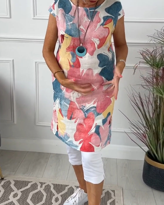 Casual lange top met kleurrijke bloemenprint