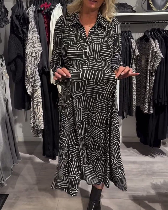 Jurk Met Lapel - Nek - Design En Moderne Gedrukte Kenmerken