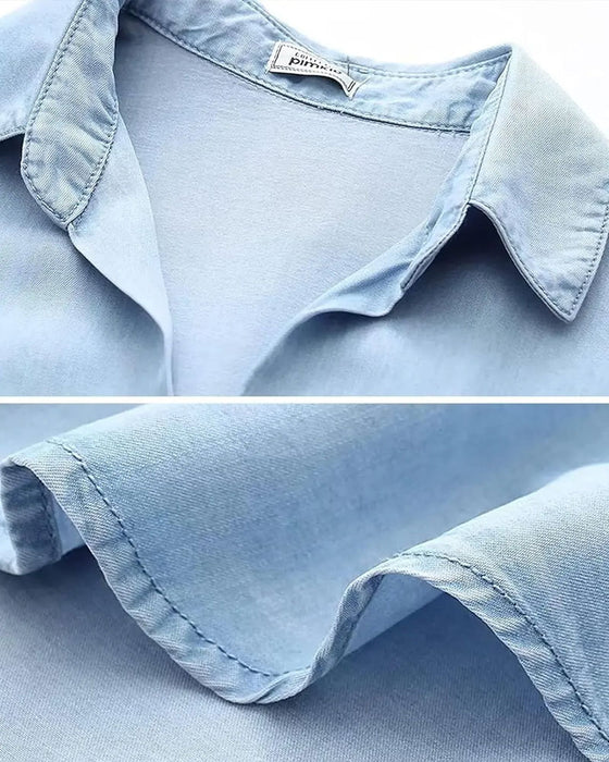 Overhemd Kraag Zak Knoopsluiting Denim