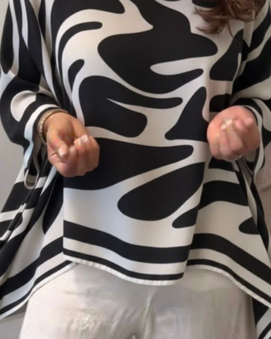 Blouse Zebrapatroon Vleermuismouwen Ronde Hals