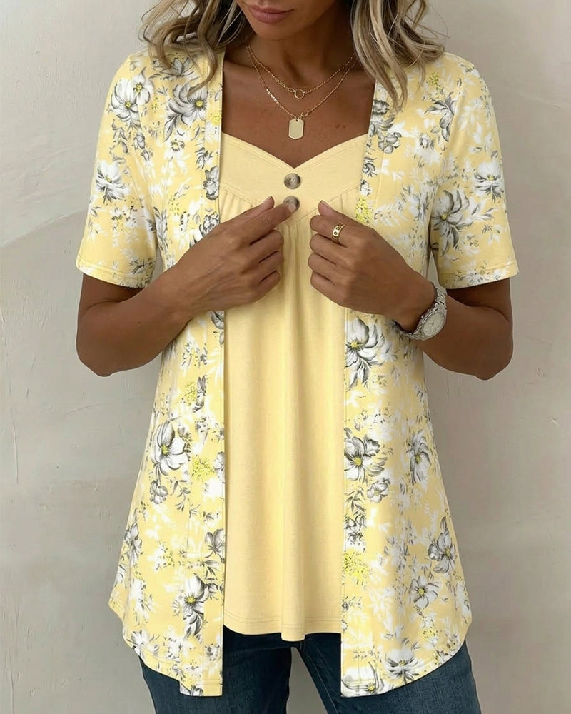 T-Shirt Bloemenprint Nep Tweedelig