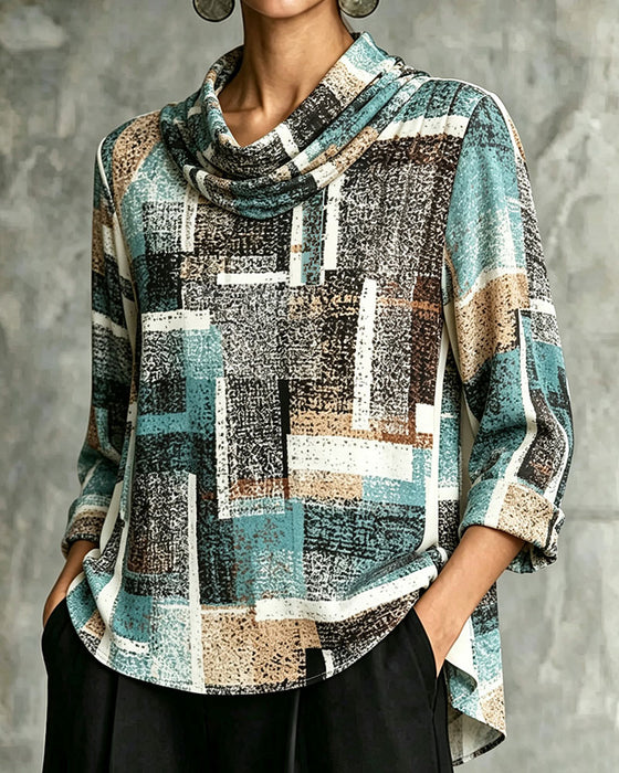 Blouse Geometrische Print Slouchy Hals Ellebooglange Mouw