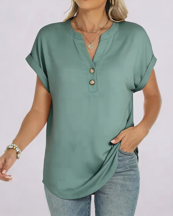 T-Shirt Effen V-Hals Korte Mouw