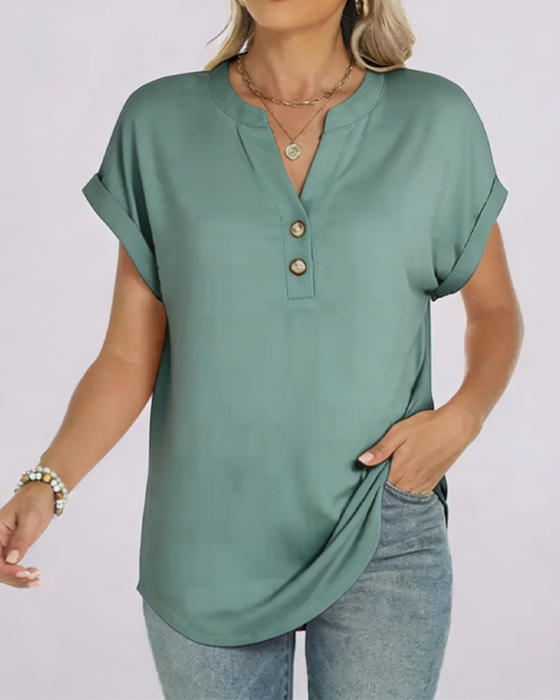 T-Shirt Effen V-Hals Korte Mouw