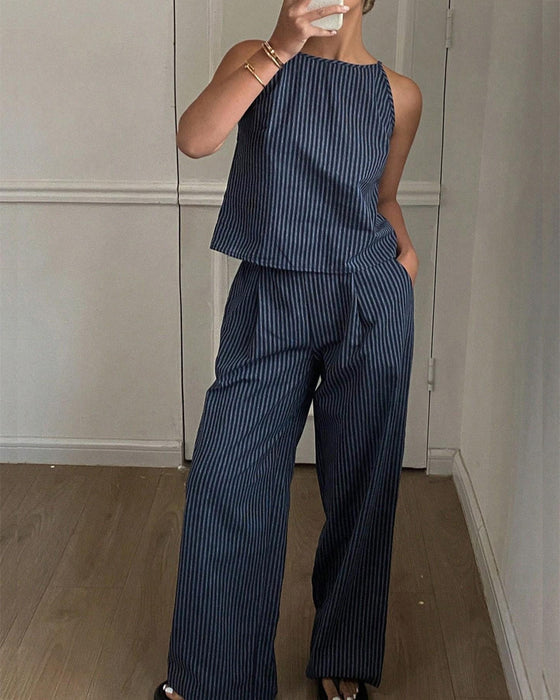 Set Gestreept Camisole Wijde Pijp Broek