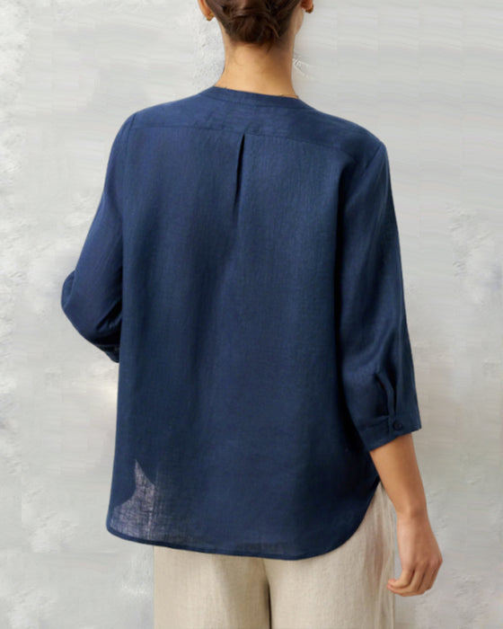 Shirt Driekwart Mouw Katoen Linnen Geknoopt