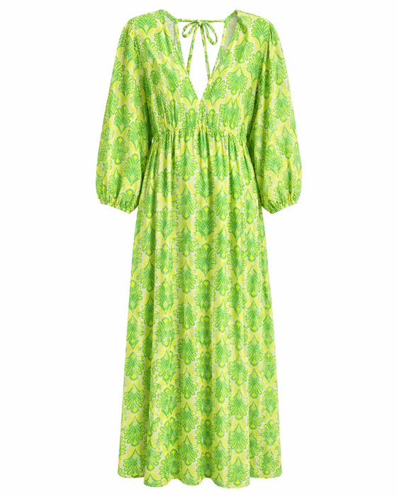 Jurk Kleurblok Vintage Blad Patroon