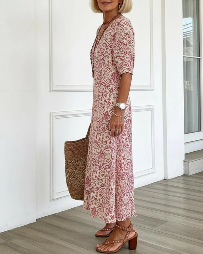 Jurk Vintage Bloemenpatroon V-Hals Maxi
