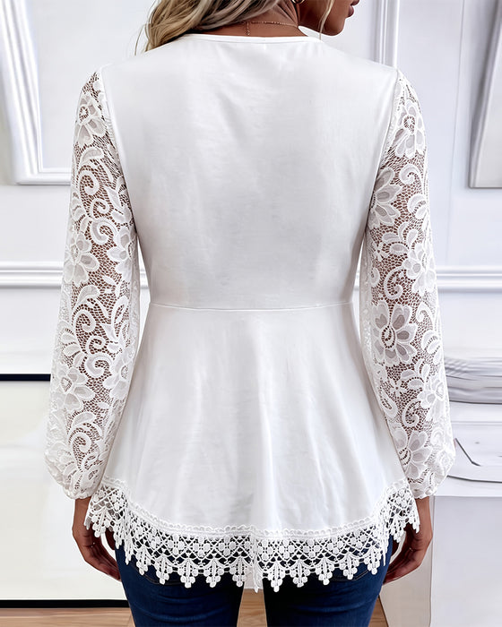 Blouse Kant Lange Mouw Gerimpeld