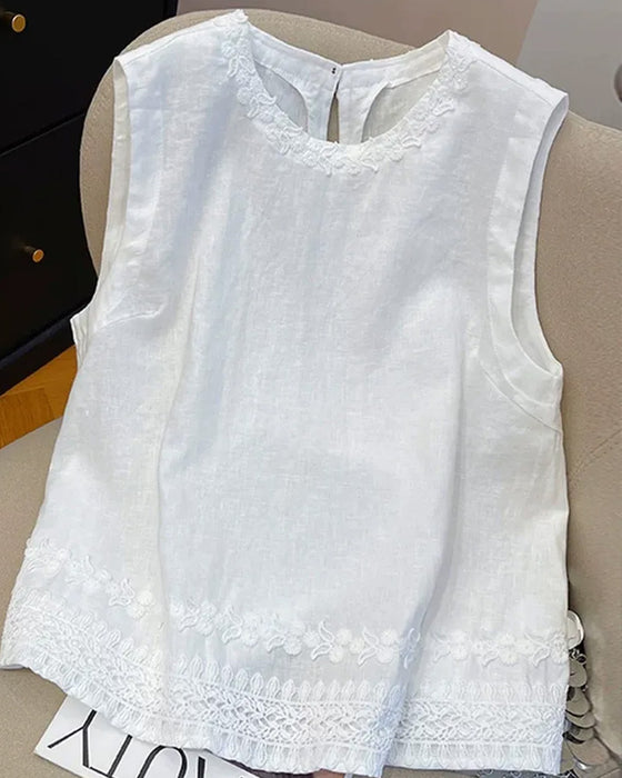 Tank Top Ronde Hals Geborduurde Rand