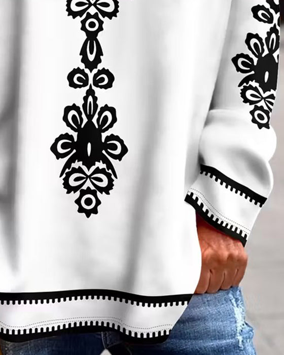 Colour-block V-hals Geprint Langmouwig Topje